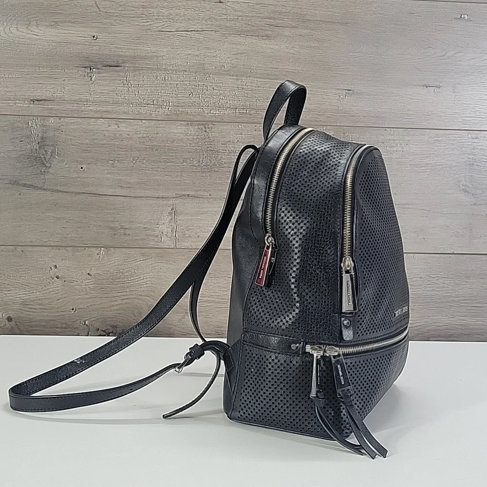 Michael Kors Black Perforated Leather Mini Backpack Bag